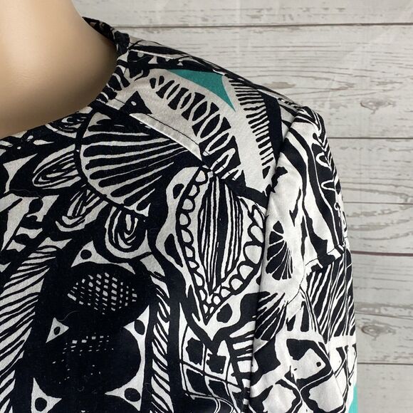 Chloe Madison Jacket Teal Black White Abstract Floral Print Full Zip - Picture 4 of 12